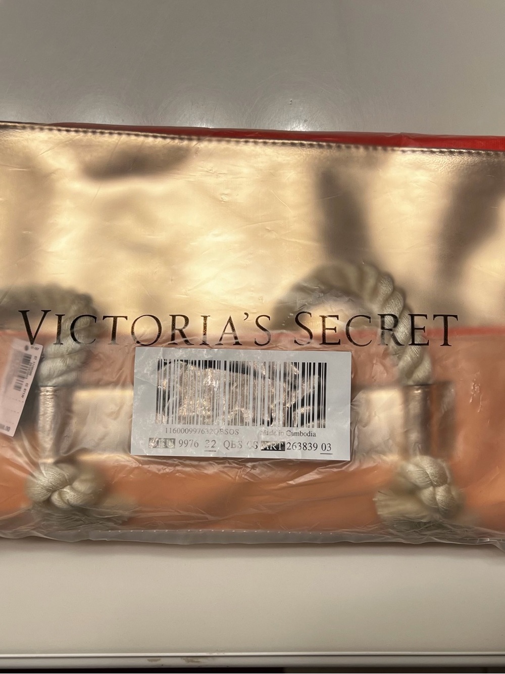 Victoria's Secret Metallic Rose Gold Tote with Braided Rope Handles